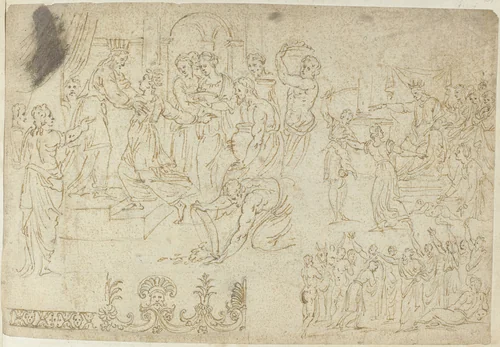 Fresco's en ornamenten by anonymous, drawing, 1550-1570
