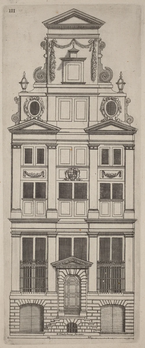 Dutch Facade Elevation: pl. 3 by Philips Vingboons, print, 1642