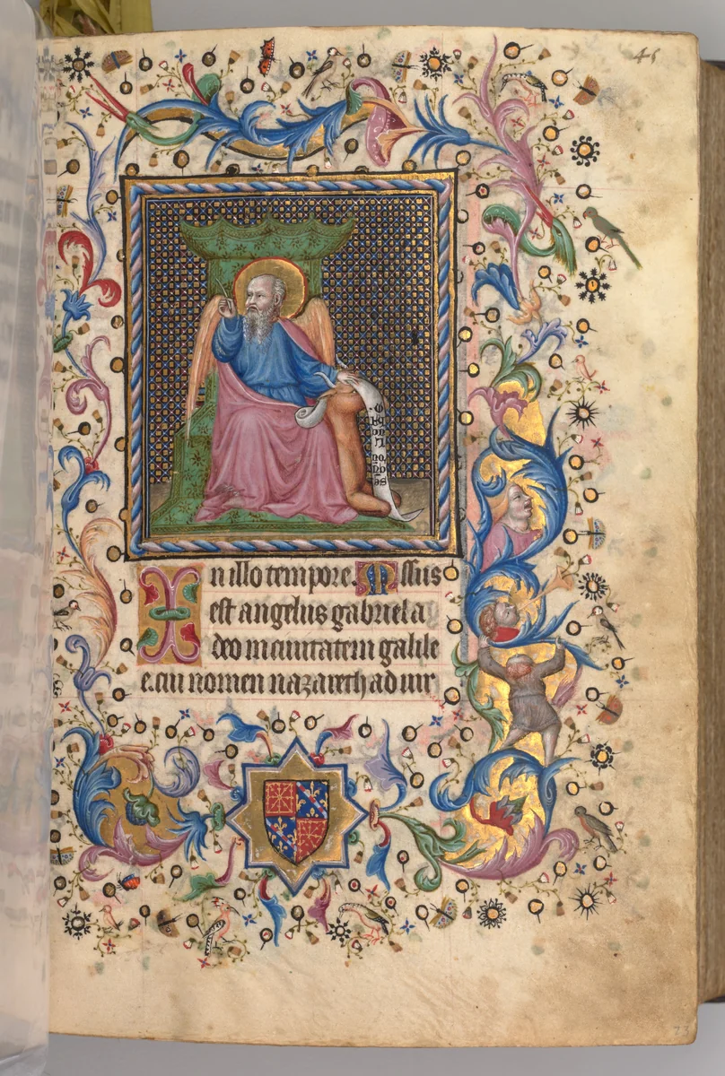 Hours of Charles the Noble, King of Navarre (1361-1425): fol. 23r, St. Luke by Master of the Brussels Initials and Associates, book, 1400-1410