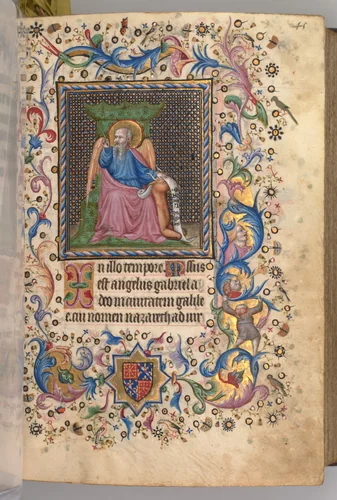 Hours of Charles the Noble, King of Navarre (1361-1425): fol. 23r, St. Luke by Master of the Brussels Initials and Associates, book, 1400-1410