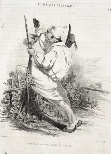 Les Plaisirs de la chasse: Le plus bécasse des deux n'est pas celui qu'on pense by Alade Joseph Lorentz, print, 1842