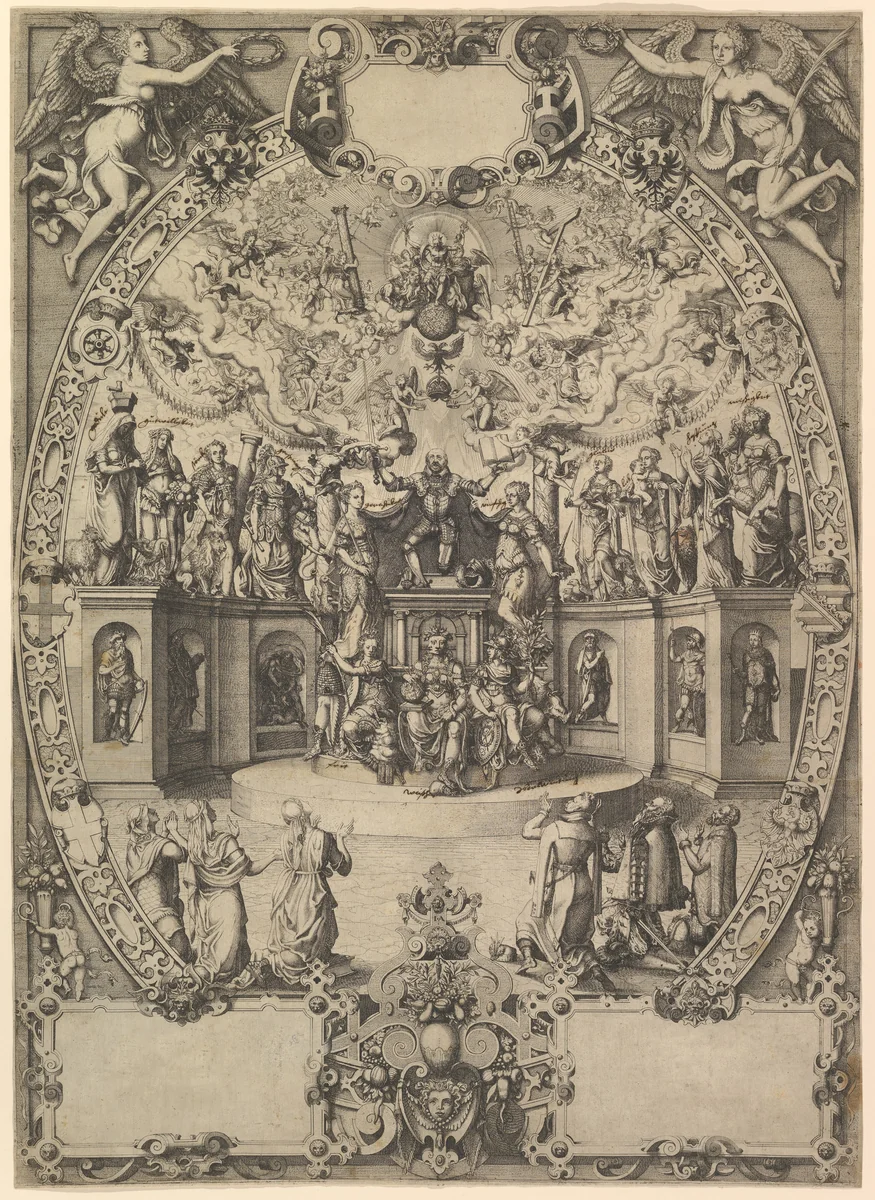The Apotheosis of Emperor Maximilian II by Jost Amman, print, 1530-1591