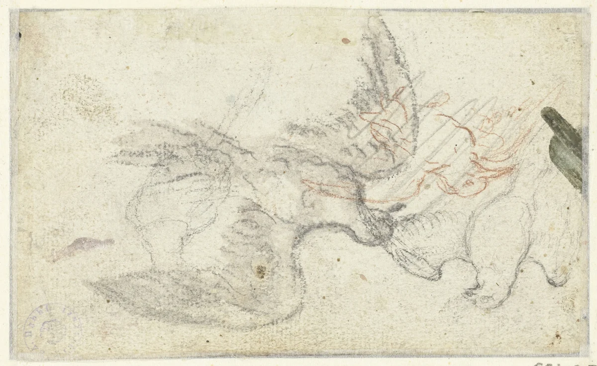 Drie schetsen van een vogel by Claude Lorrain, drawing, 1610-1680