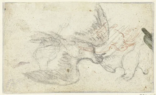 Drie schetsen van een vogel by Claude Lorrain, drawing, 1610-1680