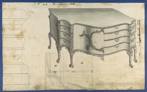 French Commode Table, from Chippendale Drawings, Vol. II by Thomas Chippendale, drawing, 1753