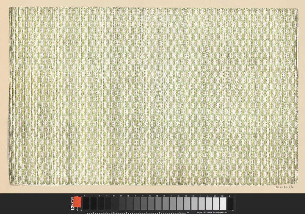 Blad met gegaufreerde verticale golvende banen van horizontale streepjes by anonymous, other, 1800-1900