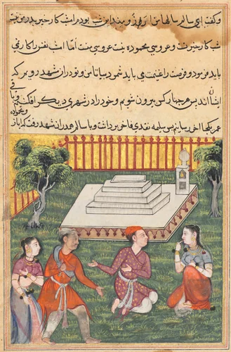 The two couples reach a foreign city where they make their home, from a Tuti-nama (Tales of a Parrot): Thirty-third Night by Unknown, painting, 1555-1565