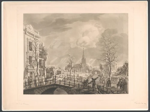 Gezicht op het Rapenburg te Leiden, na de buskruitramp by Friedrich Christoph Dietrich, print, 1807
