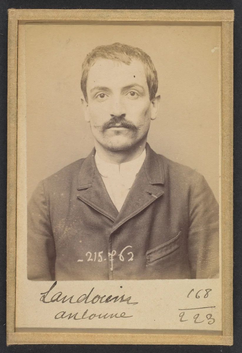 Landoin. Antoine, Eugène. 33 ans, né le 16/11/60 à Quincie (Rhône). Comptable. Anarchiste. 16/3/94. by Alphonse Bertillon, photograph, 1894