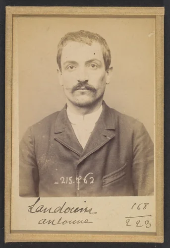 Landoin. Antoine, Eugène. 33 ans, né le 16/11/60 à Quincie (Rhône). Comptable. Anarchiste. 16/3/94. by Alphonse Bertillon, photograph, 1894
