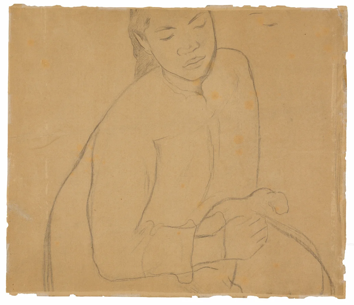 Seated Tahitian Woman (related to the painting Te faaturuma [Reverie]) by Paul Gauguin, drawing, 1891-1893