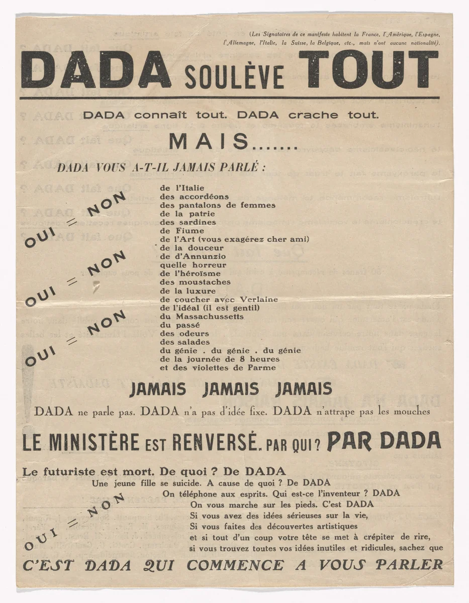 DADA soulève tout by Tristan Tzara, print, 1921