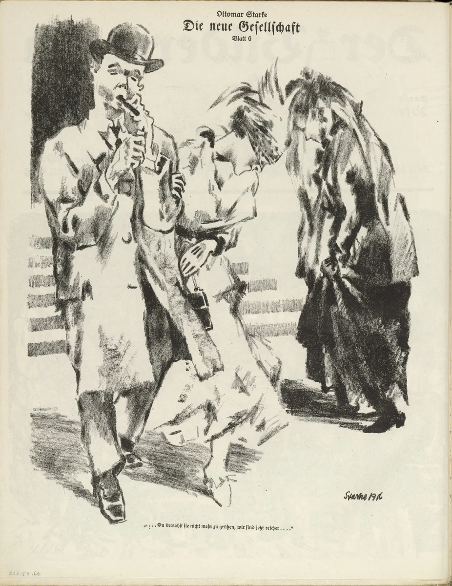 The New Society: Plate 6 (Die neue Gesellschaft: Blatt 6) (plate, folio 34 verso) from the periodical Der Bildermann, vol. 1, no. 17 (December 1916) by Ottomar Starke, periodical, 1916