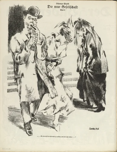 The New Society: Plate 6 (Die neue Gesellschaft: Blatt 6) (plate, folio 34 verso) from the periodical Der Bildermann, vol. 1, no. 17 (December 1916) by Ottomar Starke, periodical, 1916