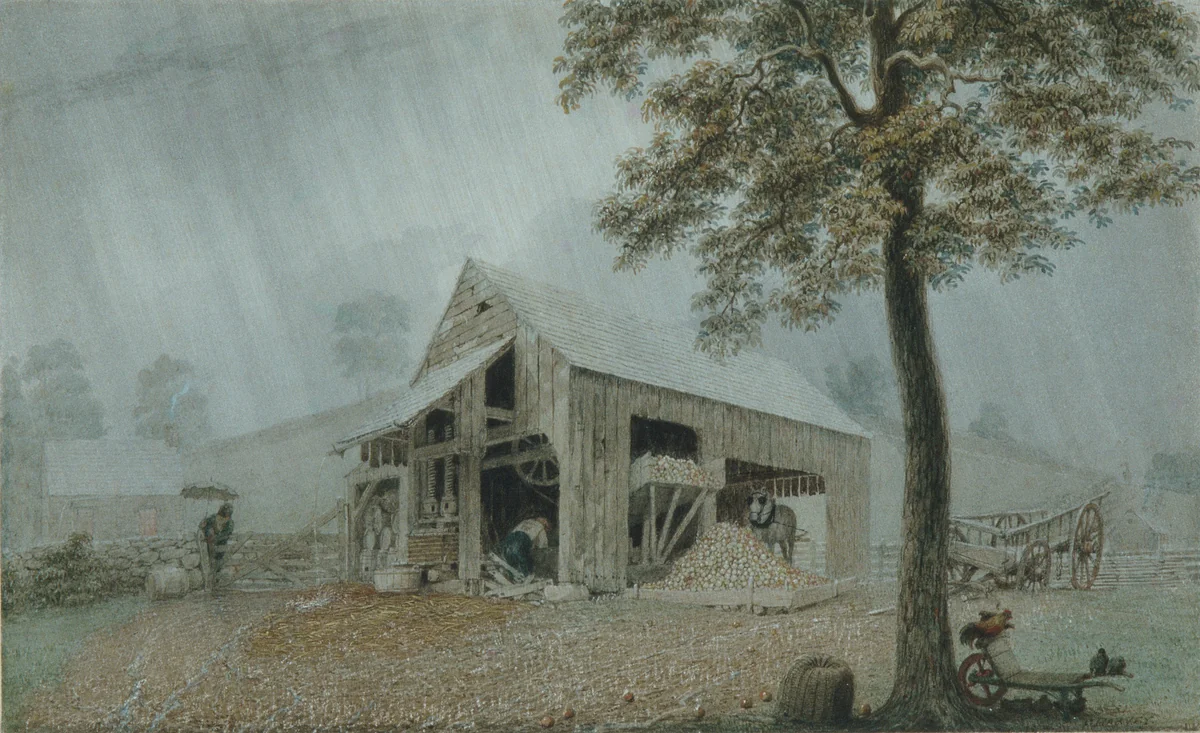 Rainstorm—Cider Mill at Redding, Connecticut by George Harvey, artwork, 1840