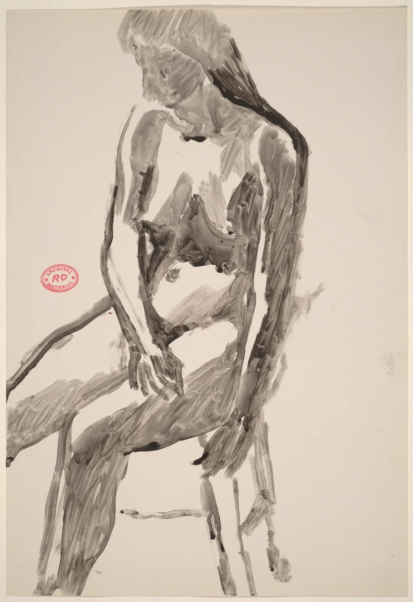 Untitled [side view of a female nude seated on a stool] by Richard Diebenkorn, drawing, 1955-1967