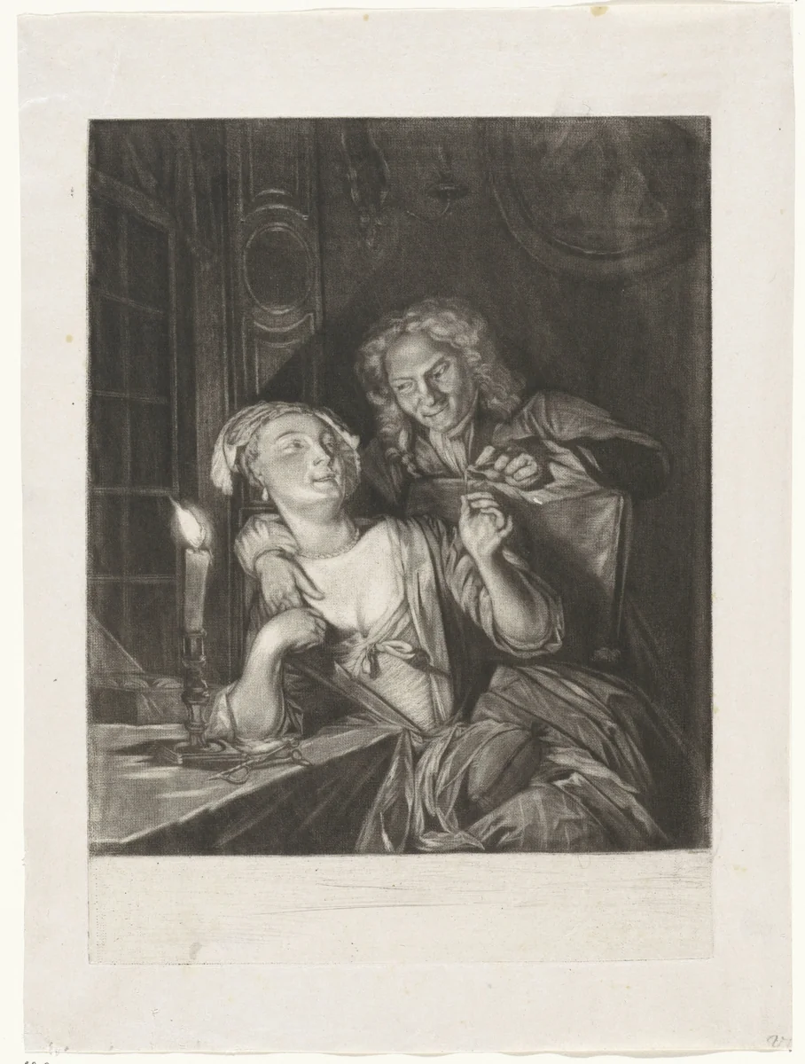 Man en vrouw met naald en draad by Gerard van Haeften, print, 1757