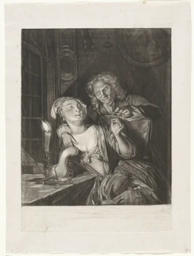 Man en vrouw met naald en draad by Gerard van Haeften, print, 1757