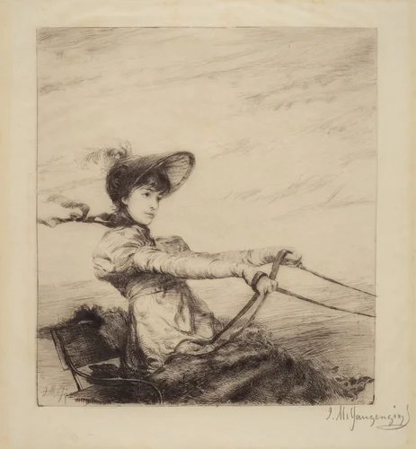 Untitled (Woman Driving Carriage) by Ignaz Marcel Gaugengigl, print, 1883-1886