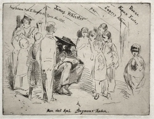 Twelve Etchings from Nature: Title Page - Delauney Sketching by James McNeill Whistler, print, 1858