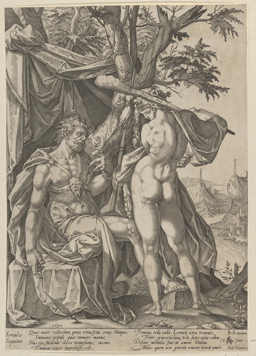 Hercules and Omphale by Anton Eisenhoit, print, 1590