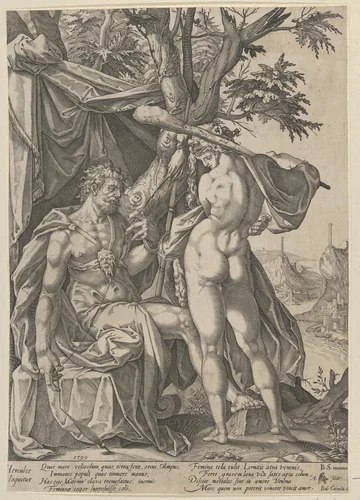 Hercules and Omphale by Anton Eisenhoit, print, 1590