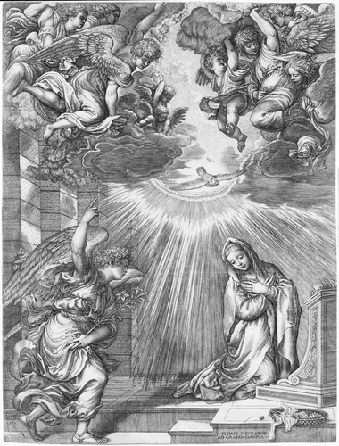 The Annunciation by Giovanni Jacopo Caraglio, print, 1537