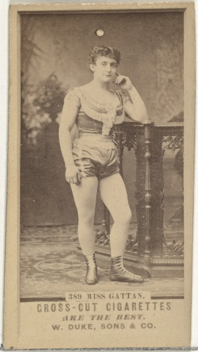Card Number 389, Miss Gattan, from the Actors and Actresses series (N145-3) issued by Duke Sons & Co. to promote Cross Cut Cigarettes by W. Duke, Sons & Co., photograph, 1880-1889
