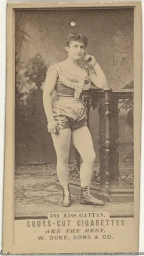 Card Number 389, Miss Gattan, from the Actors and Actresses series (N145-3) issued by Duke Sons & Co. to promote Cross Cut Cigarettes by W. Duke, Sons & Co., photograph, 1880-1889