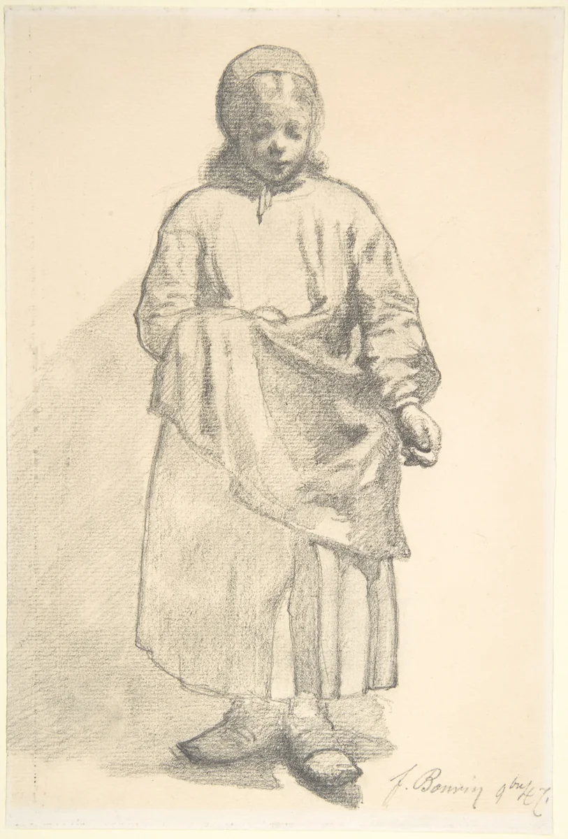 Standing Peasant Girl by François Bonvin, drawing, 1847