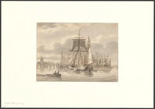 Gezicht op de Nieuwe Stadsherberg vanaf het IJ by Hendrik Vettewinkel, drawing, 1825