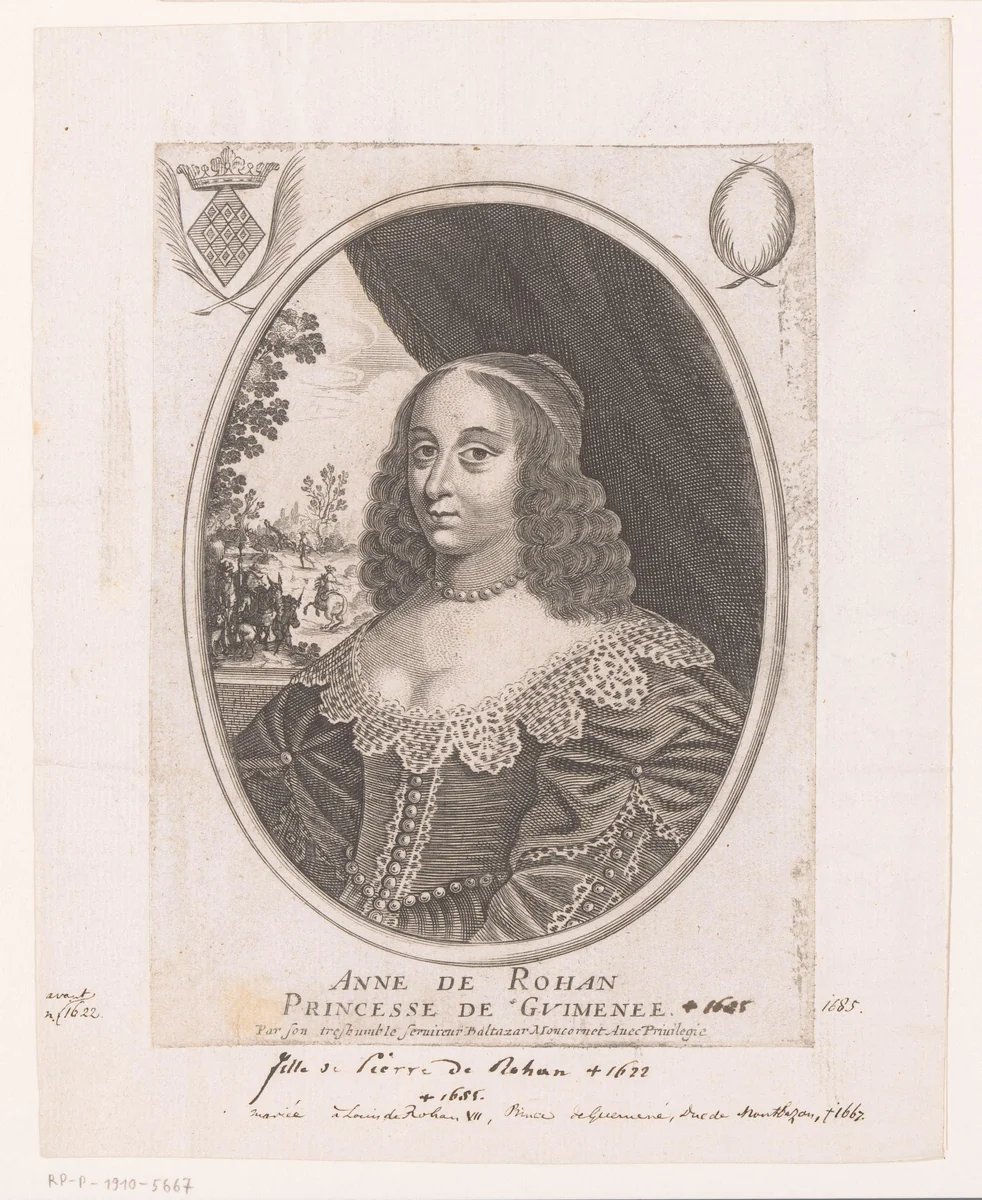 Portret van Anne de Rohan-Guéméné by anonymous, print, 1621-1668