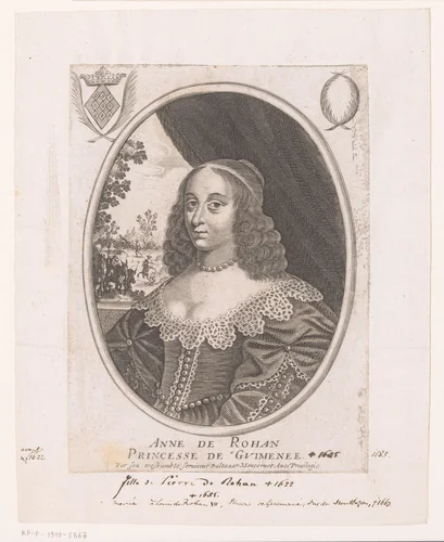 Portret van Anne de Rohan-Guéméné by anonymous, print, 1621-1668