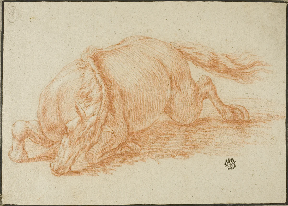 Falling Horse by Adam Frans van der Meulen, drawing, 1652-1690