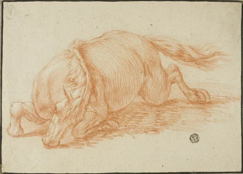 Falling Horse by Adam Frans van der Meulen, drawing, 1652-1690