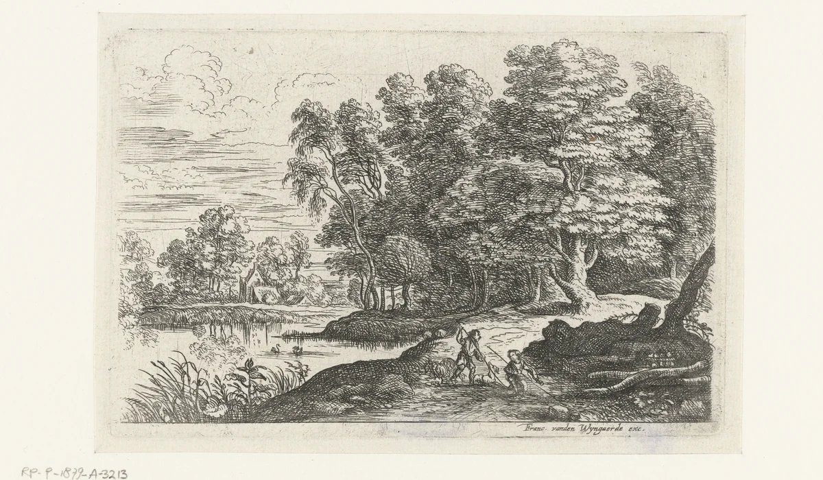 Landschap met twee herdersjongens by Lucas van Uden, print, 1605-1673