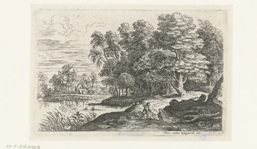 Landschap met twee herdersjongens by Lucas van Uden, print, 1605-1673