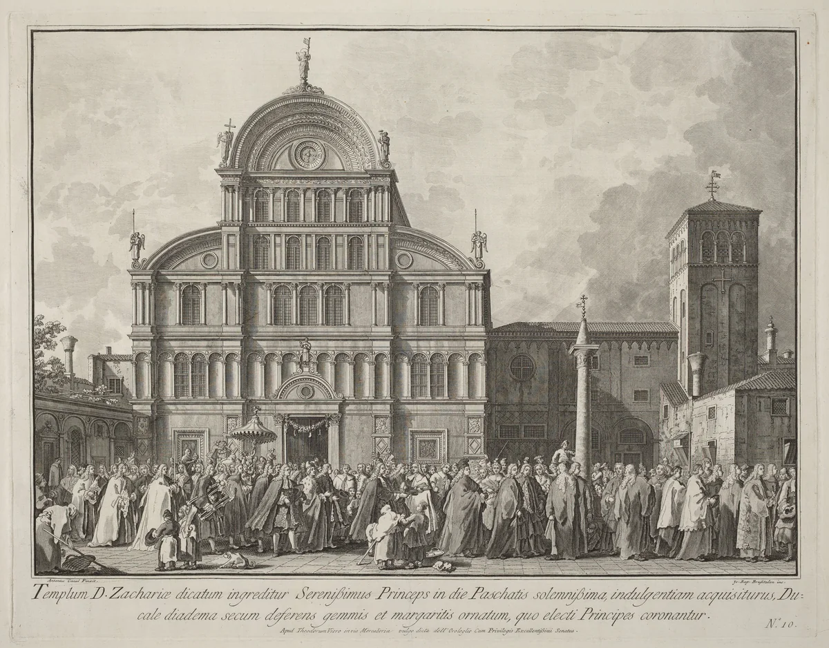 Visit of the Doge to San Zaccaria on Easter Day by Giovanni Battista Brustolon, print, 1763-1766
