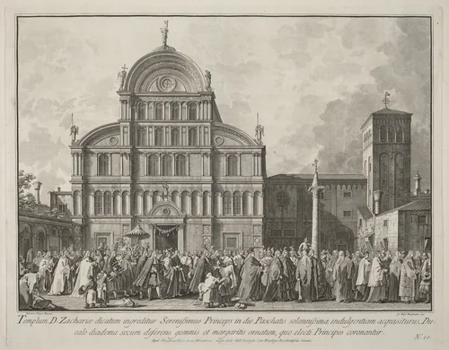 Visit of the Doge to San Zaccaria on Easter Day by Giovanni Battista Brustolon, print, 1763-1766