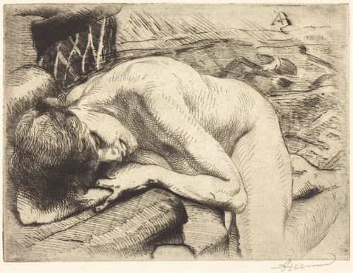 Model Asleep on the Floor (Le modèle endormi à terre) by Albert Besnard, print, 1885