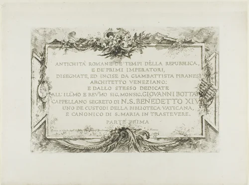 Frontispiece, from Roman Antiquities, Part I by Giovanni Battista Piranesi, print, 1748