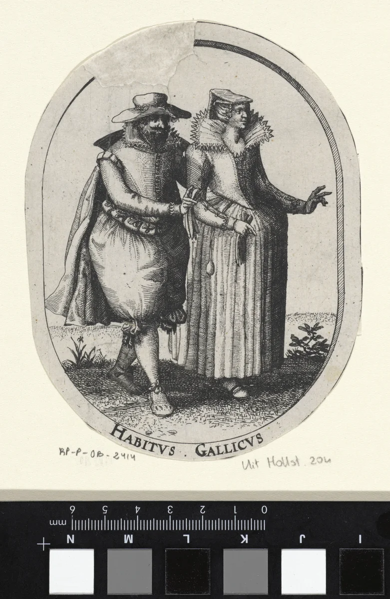 Elegant paar in Franse kleding by Claes Jansz Visscher, print, 1607