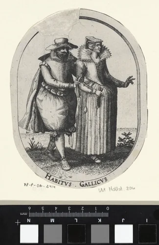 Elegant paar in Franse kleding by Claes Jansz Visscher, print, 1607