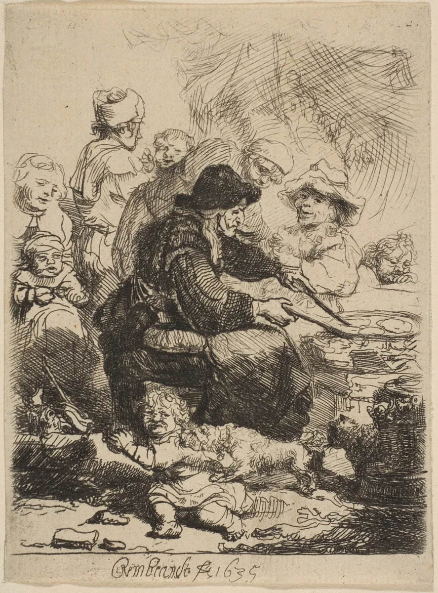The Pancake Woman by Rembrandt van Rijn, print, 1635