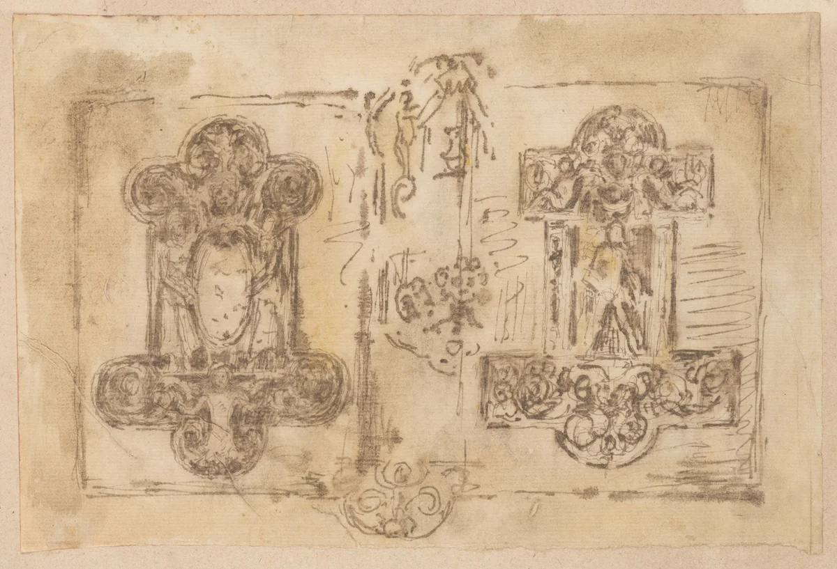 Two designs for ornamental plaques by anonymous, drawing, 1800-1899