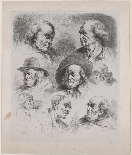 Study of Eight Heads by Jean Jacques de Boissieu, print, 1795