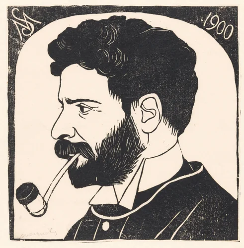 Zelfportret met pijp by Samuel Jessurun de Mesquita, print, 1900