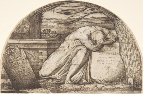 A figure weeping over a grave by George Richmond, drawing, 1827-1829