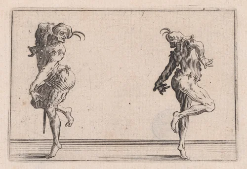 Les Deux Pantalons se Tournant le Dos (Two Men in Pantsuits Turned Away from Each Other), from "Les Caprices" Series B, The Nancy Set by Jacques Callot, print, 1617-1620
