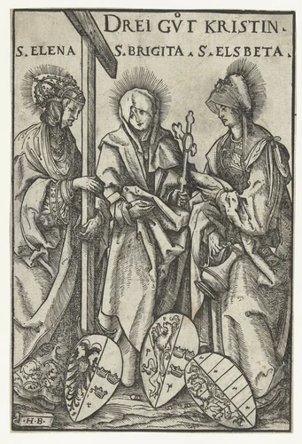 Heilige Helena, heilige Brigita van Zweden en heilige Elisabet van Hongarije als drie beste christelijke vrouwen by Unknown, print, 1516
